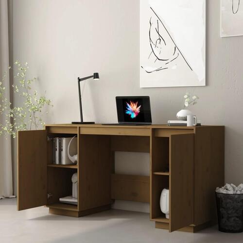 Skrivebord 140x50x75 cm massivt fyrretræ gyldenbrun