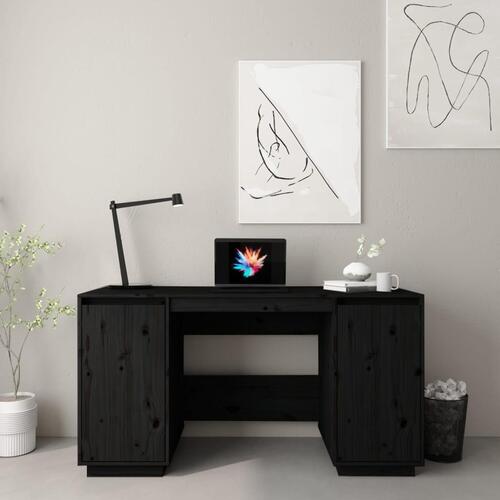 Skrivebord 140x50x75 cm massivt fyrretræ sort