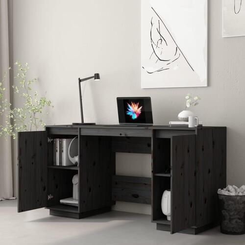 Skrivebord 140x50x75 cm massivt fyrretræ sort