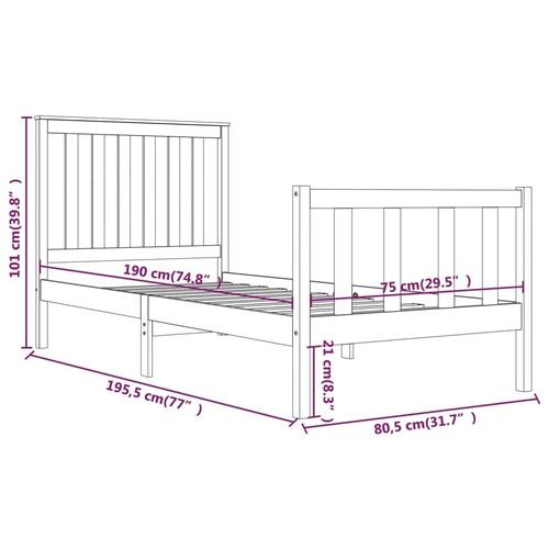 Sengeramme 75x190 cm Small Single massivt fyrretræ hvid