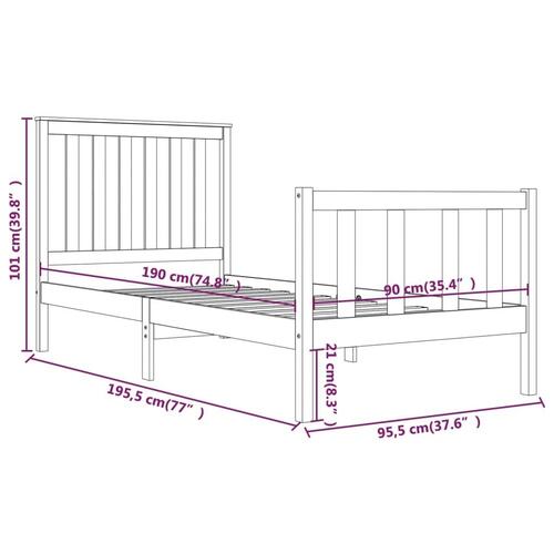 Sengeramme 90x190 cm massivt fyrretræ