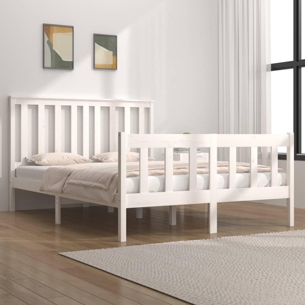 Sengestel 135x190 cm Double massivt fyrretræ hvid