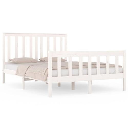 Sengestel 135x190 cm Double massivt fyrretræ hvid