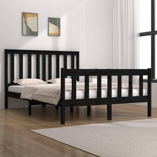 Sengeramme 135x190 cm Double massivt fyrretræ sort