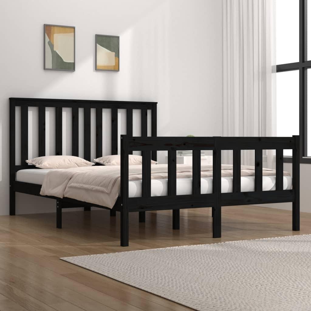 Sengeramme 135x190 cm Double massivt fyrretræ sort