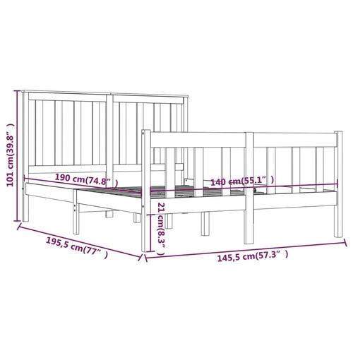Sengeramme 140x190 cm massivt fyrretræ sort