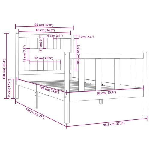 Sengeramme 90x190 cm Single massivt træ hvid
