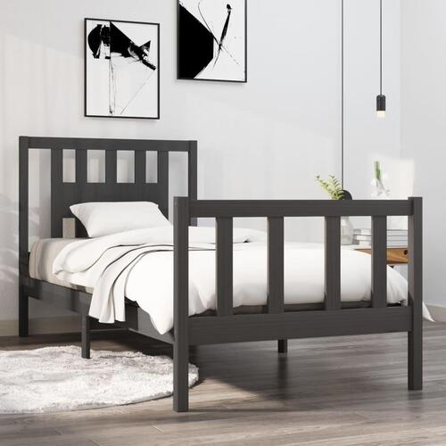 Sengeramme 90x190 cm Single massivt træ grå
