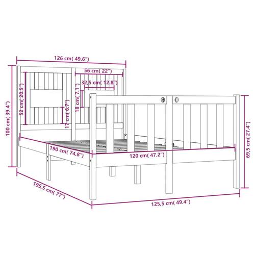 Sengeramme 120x190 cm Small Double massivt træ sort