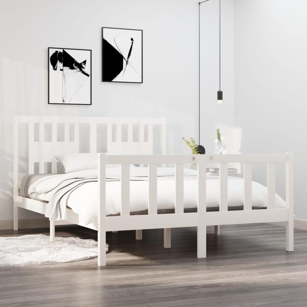 Sengeramme 135x190 cm dobbelt massivt fyrretræ hvid