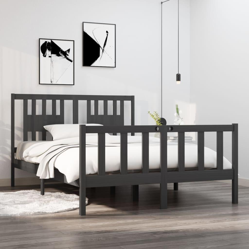 Sengeramme 135x190 cm Double massivt fyrretræ grå