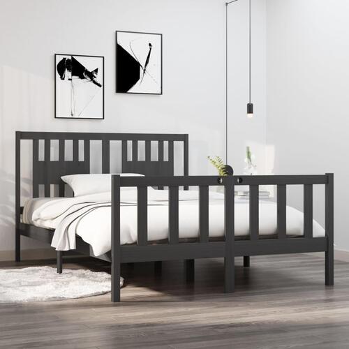 Sengeramme 140x190 cm massivt træ grå