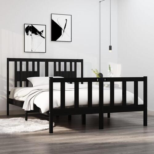 Sengeramme 140x190 cm massivt træ sort