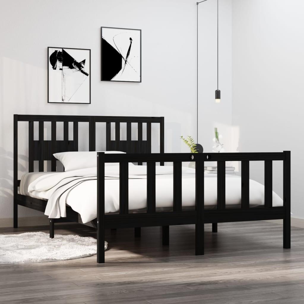 Sengeramme 140x190 cm massivt træ sort