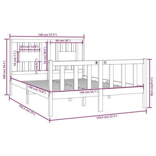Sengeramme 140x190 cm massivt træ sort