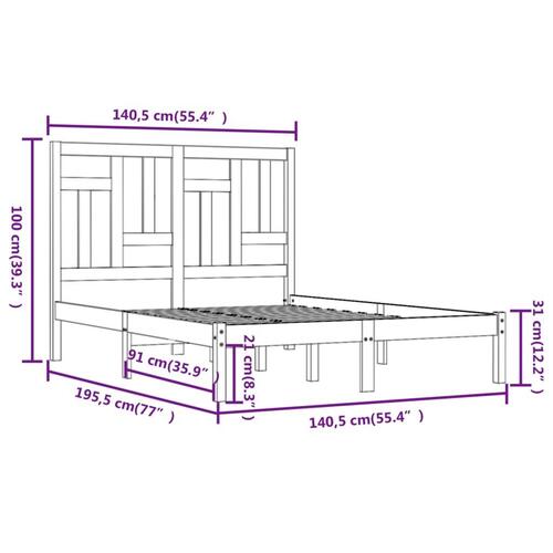 Sengestel 135x190 cm Double massivt fyrretræ hvid