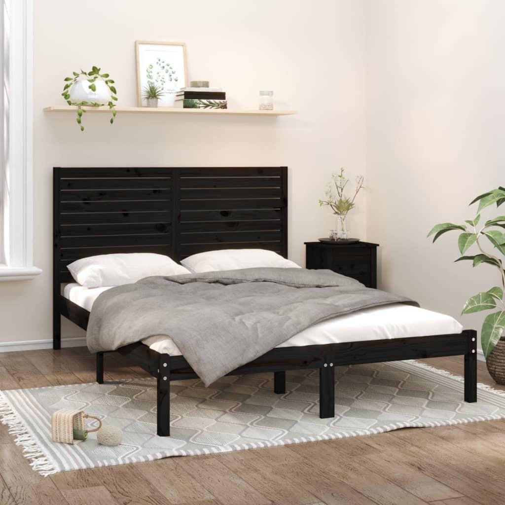Sengeramme 150x200 cm King Size massivt træ sort