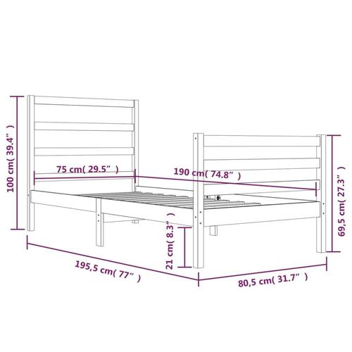 Sengeramme uden madras 75x190 cm massivt fyrretræ hvid