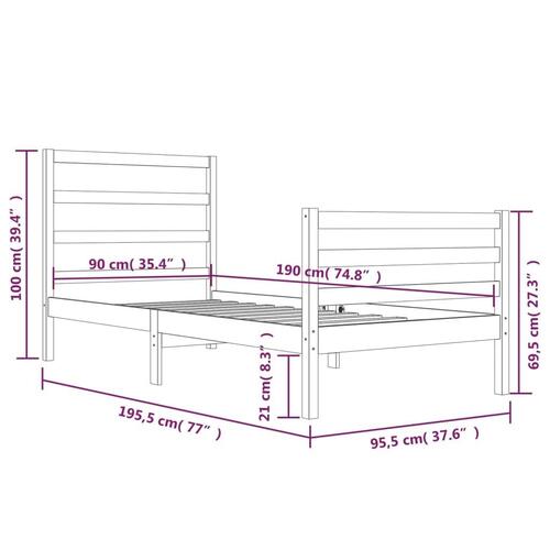 Sengeramme 90x190 cm massivt fyrretræ