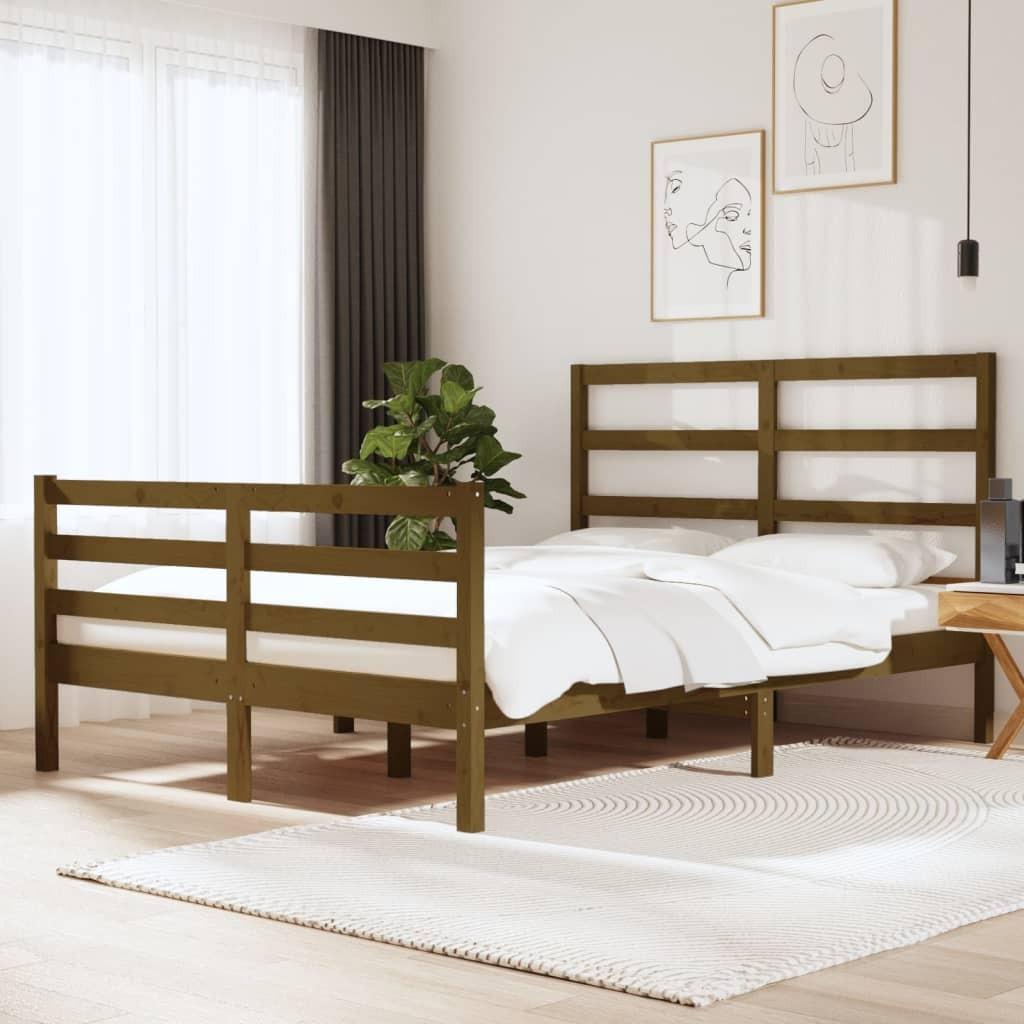 Sengeramme 150x200 cm King Size massivt træ gyldenbrun