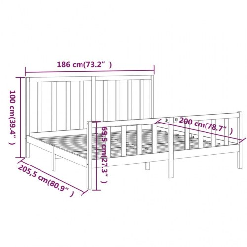 Sengeramme 180x200 cm Super King massivt fyrretræ grå