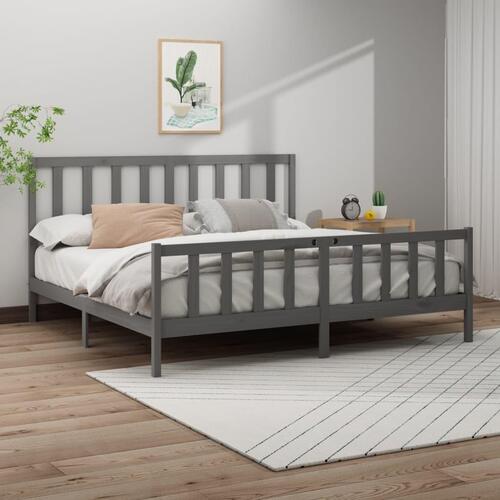 Sengeramme 200x200 cm massivt fyrretræ grå
