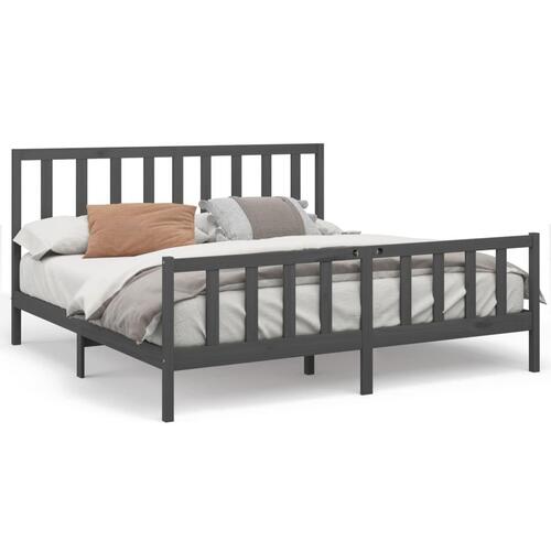 Sengeramme 200x200 cm massivt fyrretræ grå