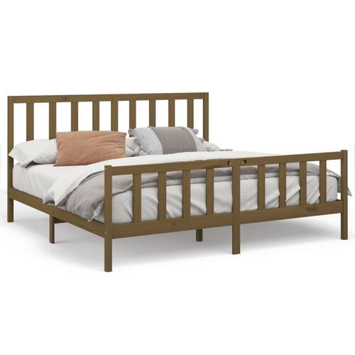 Sengeramme 200x200 cm massivt fyrretræ gyldenbrun