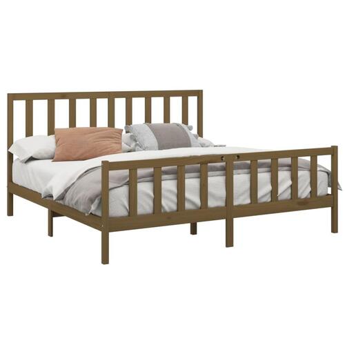 Sengeramme 200x200 cm massivt fyrretræ gyldenbrun