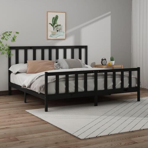Sengeramme 200x200 cm massivt fyrretræ sort