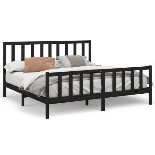 Sengeramme 200x200 cm massivt fyrretræ sort