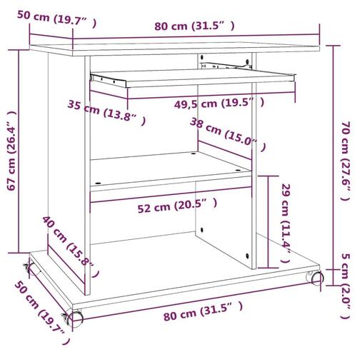 Computerbord 80x50x75 cm konstrueret træ røget egetræsfarve