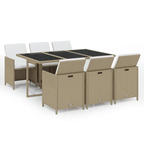 Spisebordssæt til haven 7 dele med hynder polyrattan beige