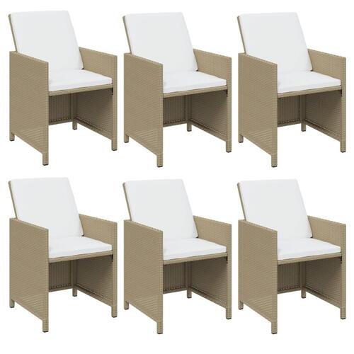 Spisebordssæt til haven 7 dele med hynder polyrattan beige