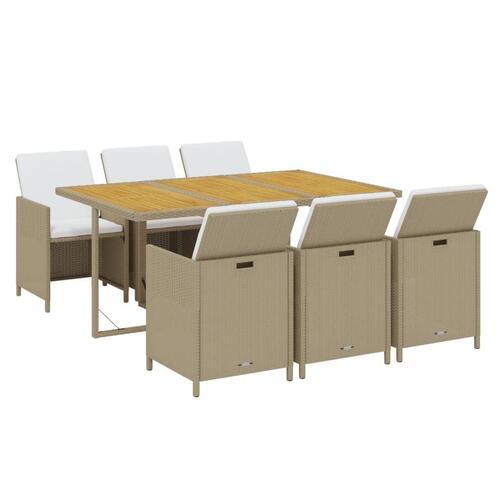 Spisebordssæt til haven 7 dele med hynder polyrattan beige