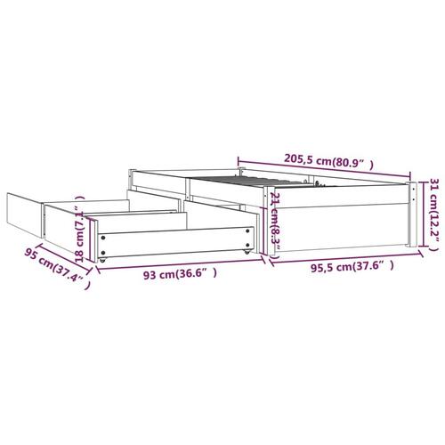 Sengeramme med skuffer 90x200 cm sort