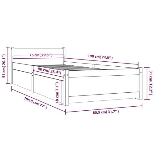 Sengeramme med skuffer 75x190 cm Small Single hvid