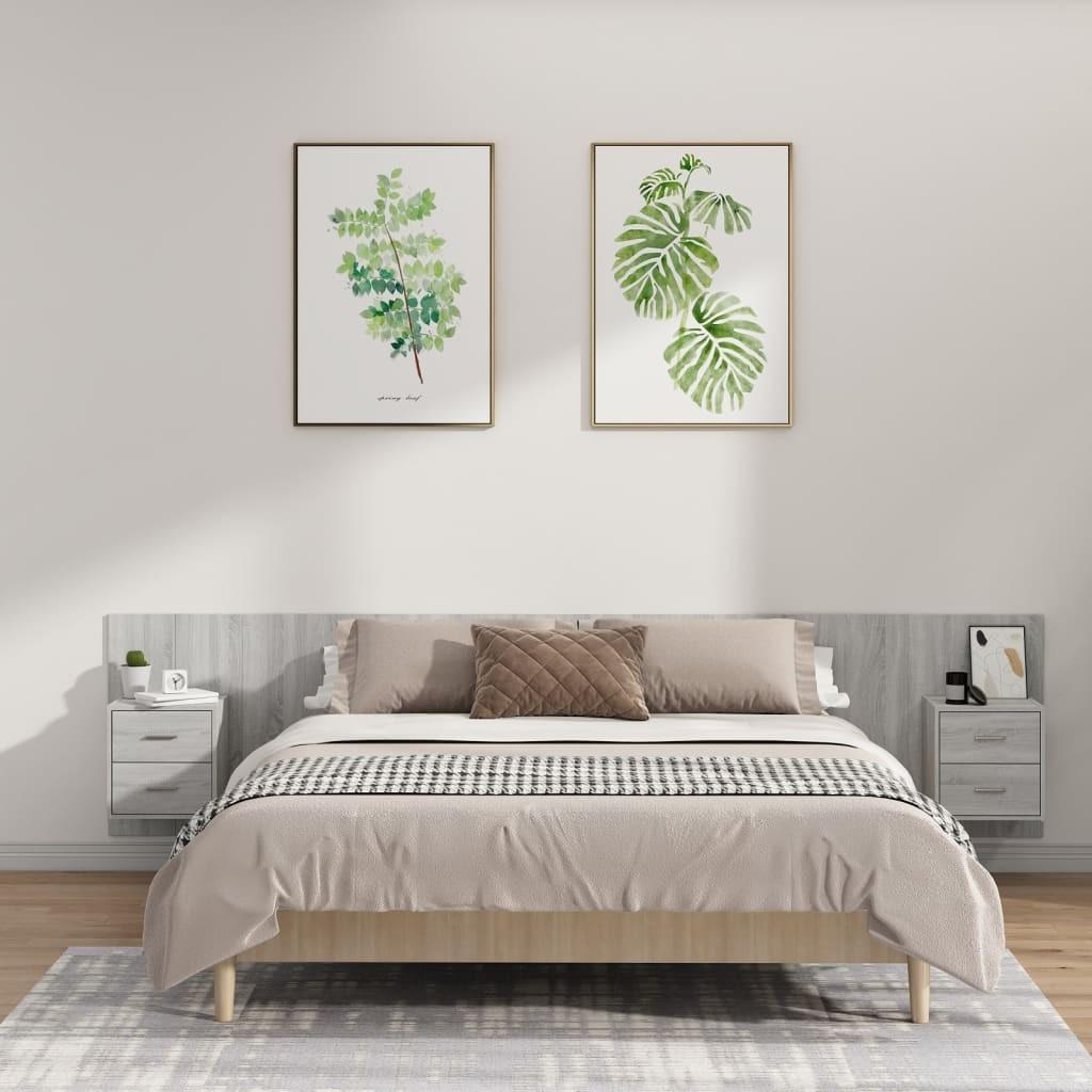 vidaXL sengegavl med opbevaring konstrueret træ grå sonoma-eg