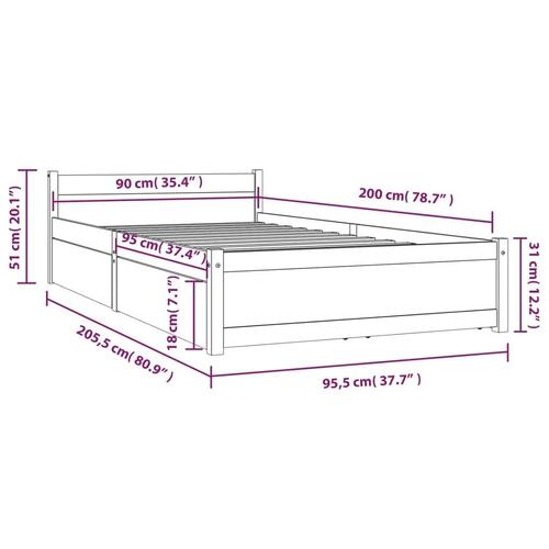 Sengeramme med skuffer 90x200 cm