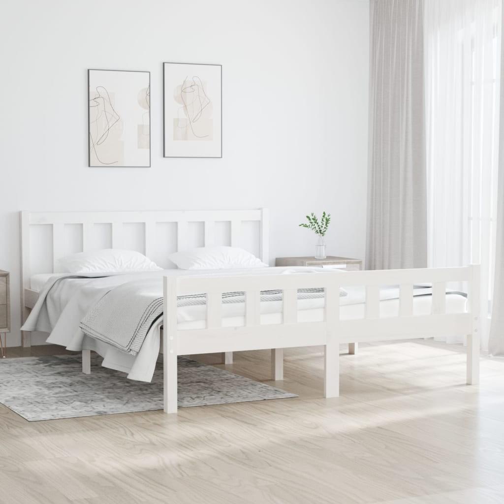 Sengeramme 135x190 cm dobbelt massivt fyrretræ hvid