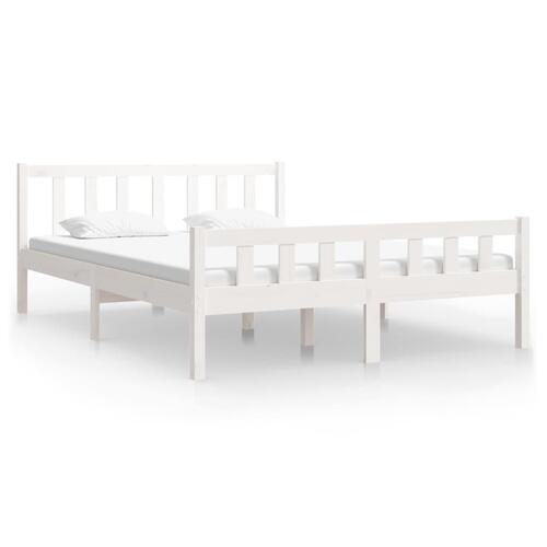 Sengeramme 135x190 cm dobbelt massivt fyrretræ hvid