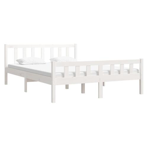 Sengeramme 135x190 cm dobbelt massivt fyrretræ hvid