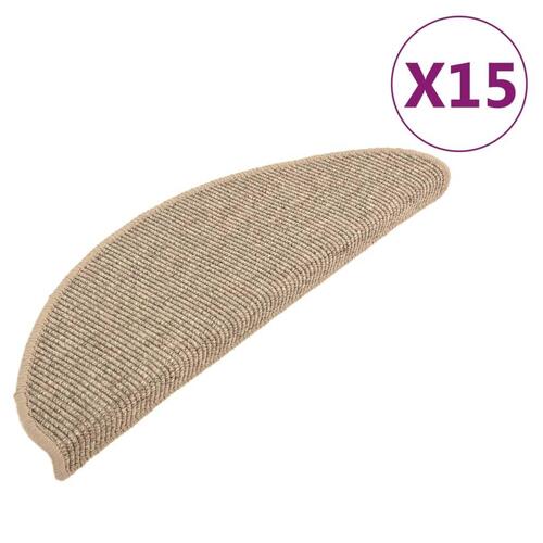 Selvklæbende trappetrinsmåtter 15 stk. 65x25 cm mørk beige
