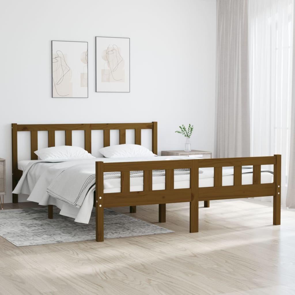 Sengeramme 140x190 cm massivt træ gyldenbrun