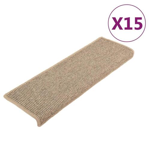 Selvklæbende trappetrinsmåtter 15 stk. 65x25 cm mørk beige
