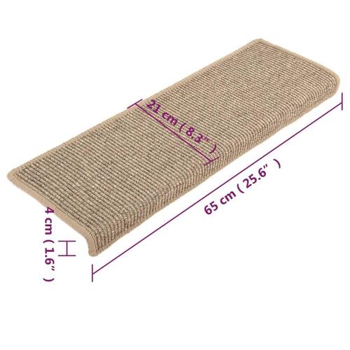 Selvklæbende trappetrinsmåtter 15 stk. 65x25 cm mørk beige