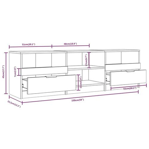 Tv-bord 150x33,5x45 cm konstrueret træ sort