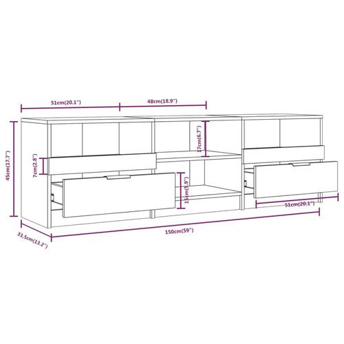 Tv-bord 150x33,5x45 cm konstrueret træ sonoma-eg
