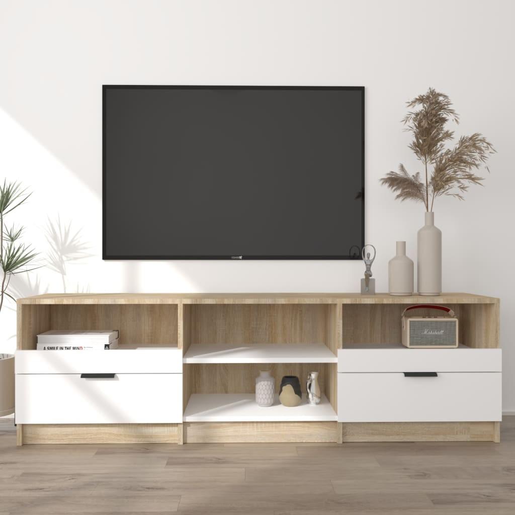 Tv-bord 150x33,5x45 cm konstrueret træ hvid og egetræsfarvet