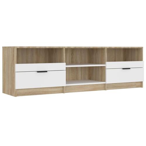 Tv-bord 150x33,5x45 cm konstrueret træ hvid og egetræsfarvet